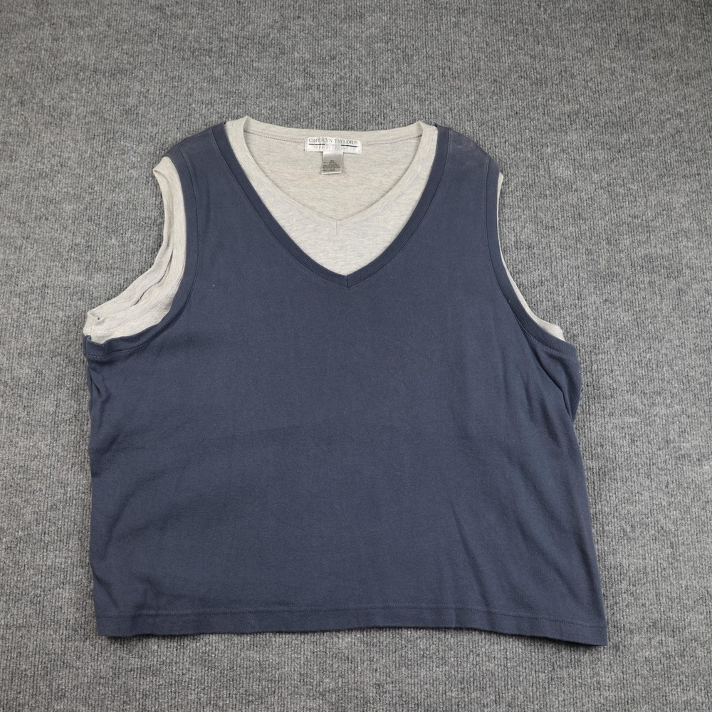 Carolyn Taylor‎ Shirt Womens 3X Blue Gray V-Neck Layered Sleeveless Plus Size
